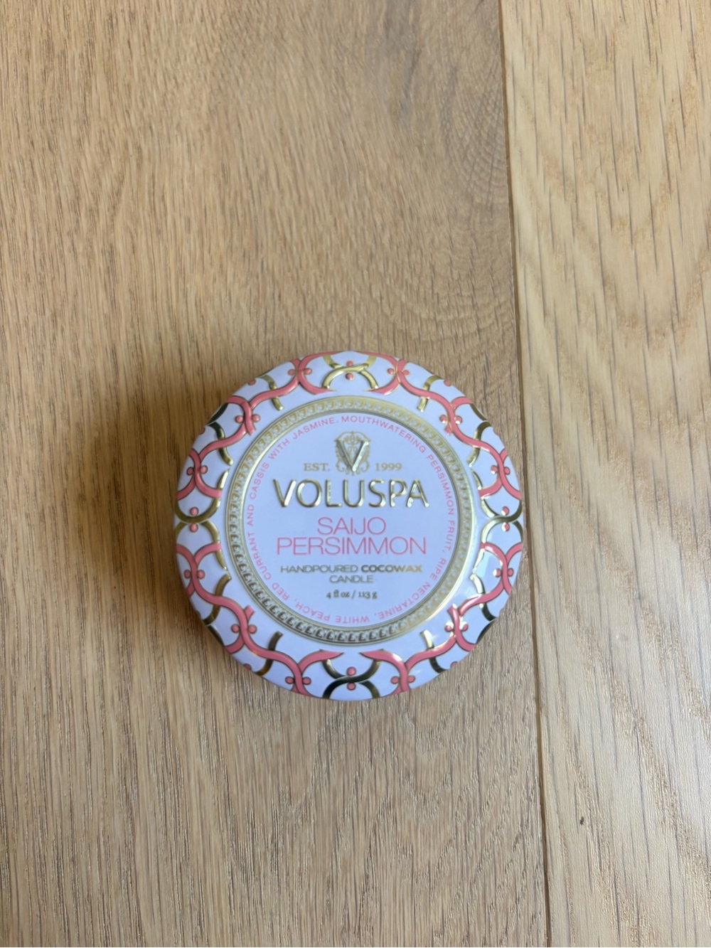 Voluspa Saijo Persimmon 4 Oz Candle in Tin Jar